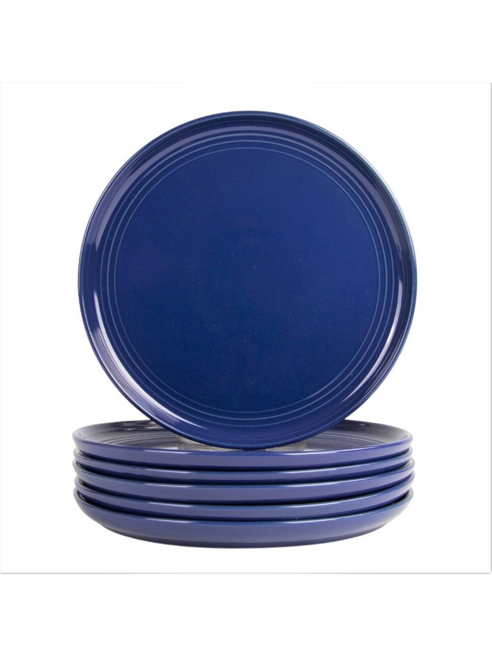 Elegant Cobalt Blue Double Line Dinner Plates, Set of 6, 10.5" - Stylish